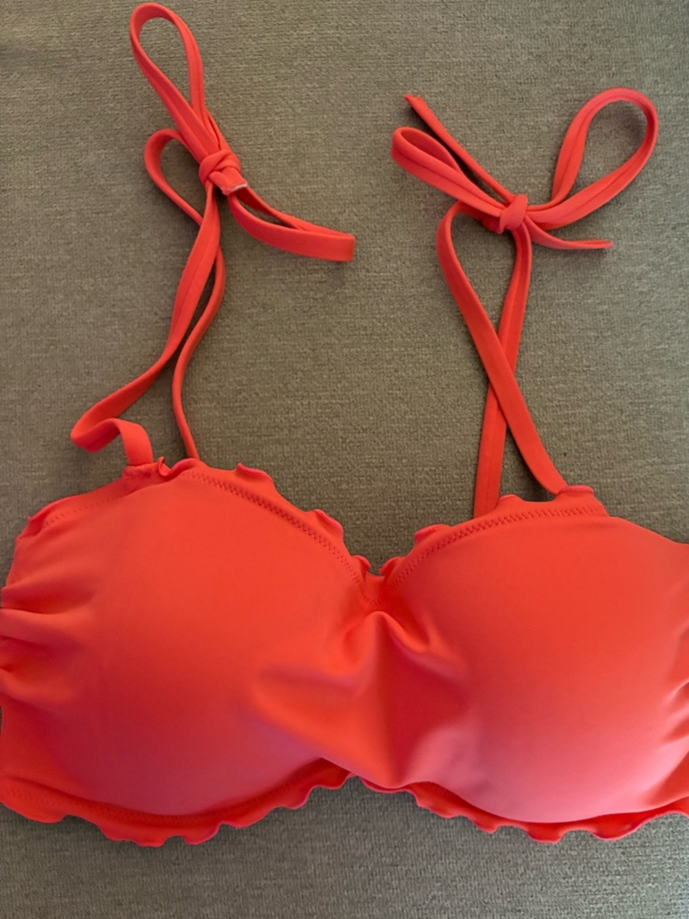 Shade & Shore Coral Red Ruffle Trim Bikini Top - SIZE 34 DD